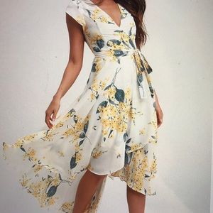 Lulus White and Yellow Floral Print High-Low Dress